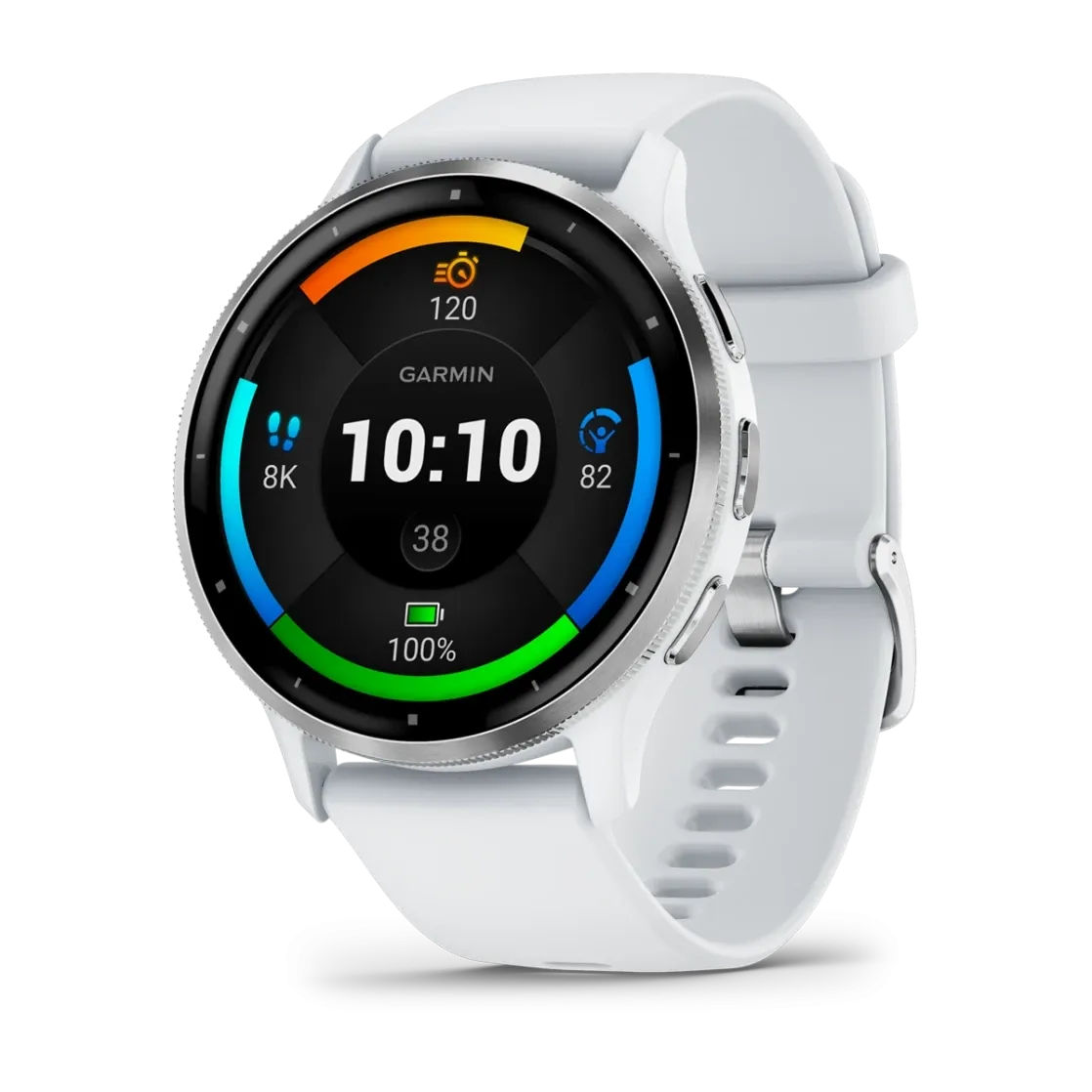 * Venu 3 Silver Stainless Steel Bezel With Whitestone Case and Silicone Band