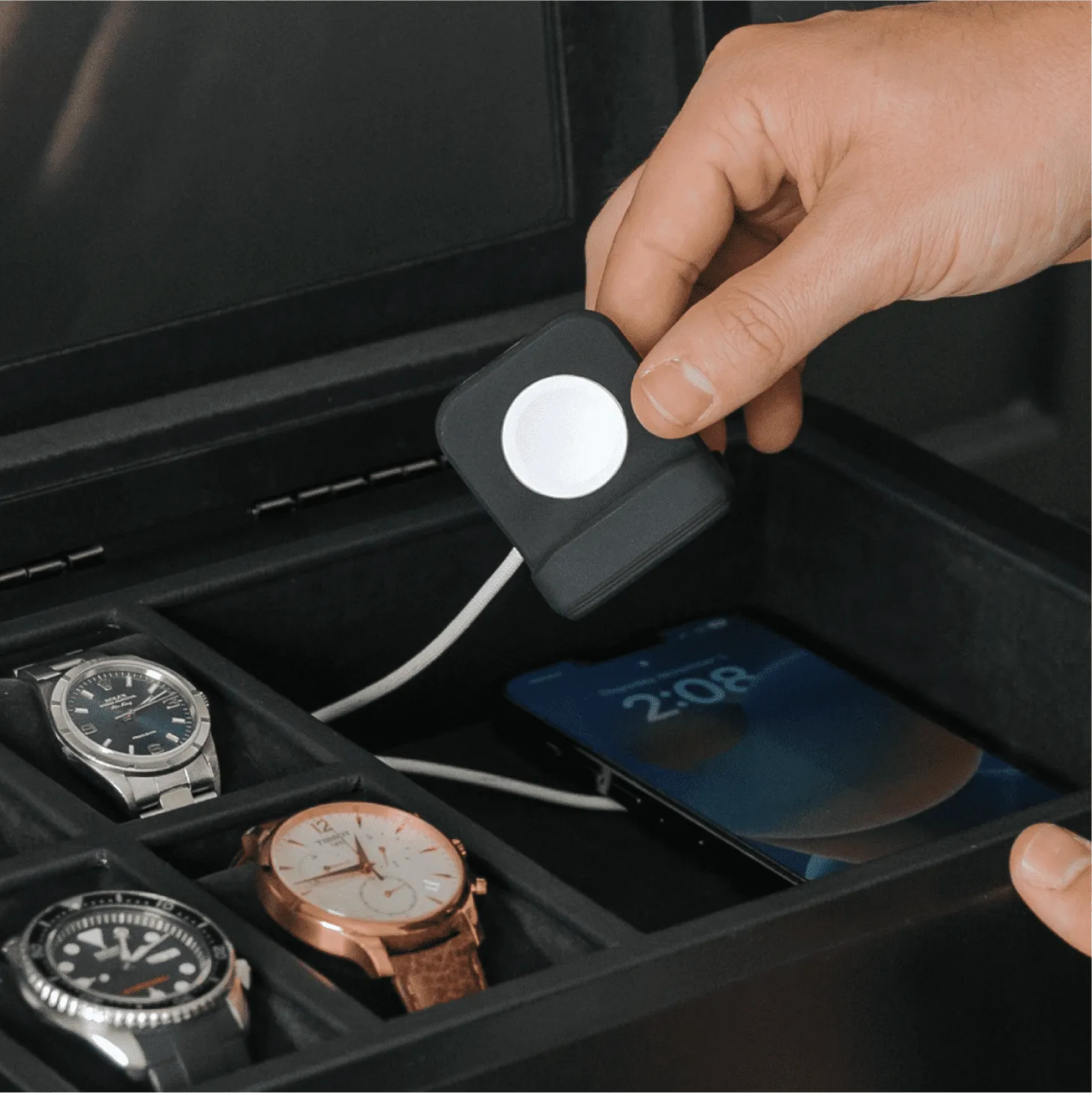 10-Slot Black Watch Box with Modular Storage & Accessory Drawer