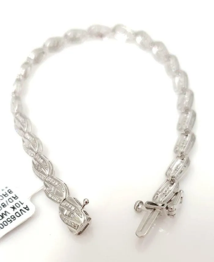 1.00CT T.W. BAGUETTE & ROUND DIAMOND BRACELET in 10K WHITE GOLD