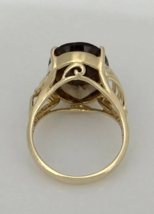 10K YELLOW GOLD 9.00ct OVAL SYNTH BROWN SMOKEY TOPAZ SOLITAIRE RING