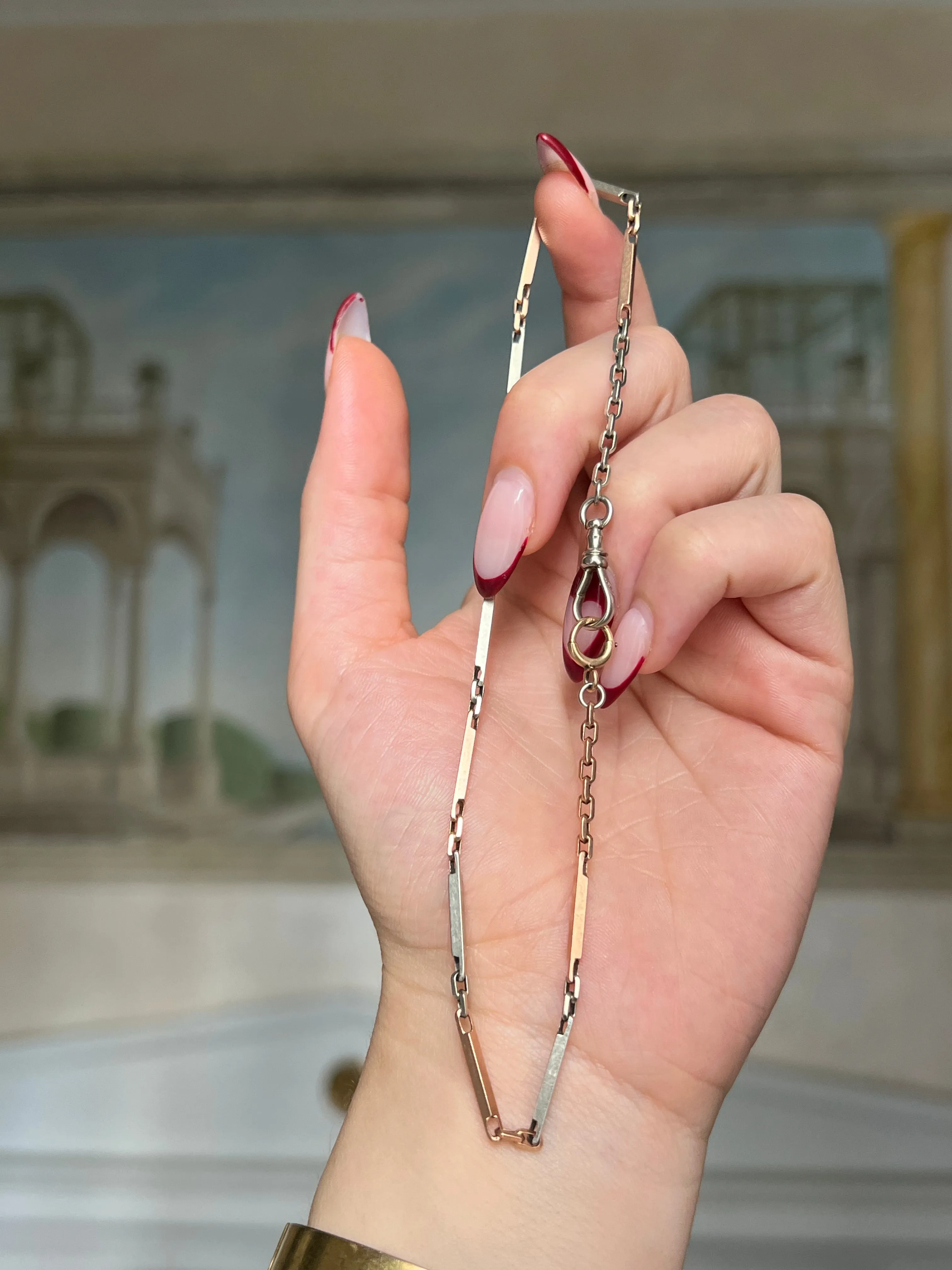 14ct Edwardian Two Tone White and Pink Gold Watch Chain