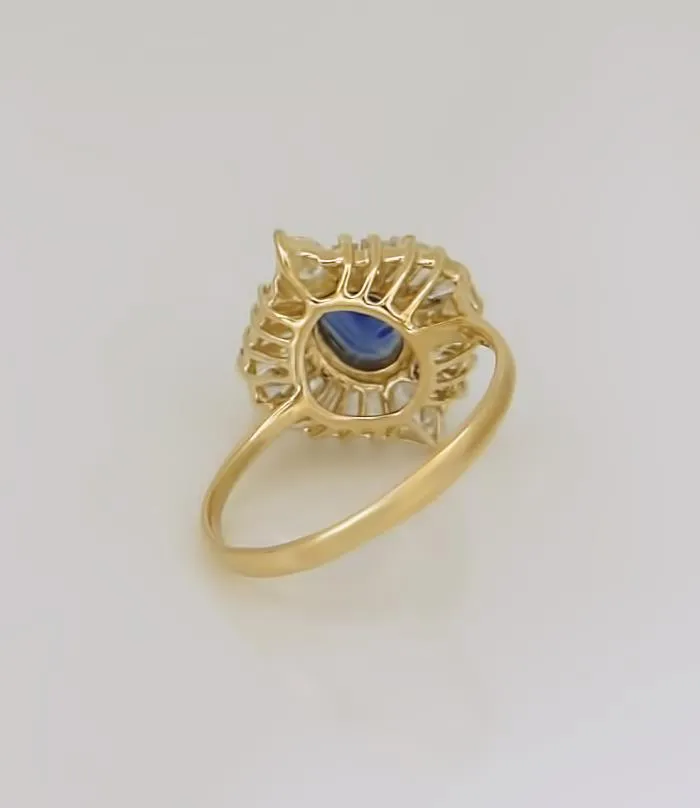 14k YELLOW GOLD 1.00ct OVAL BLUE SAPPHIRE 1.00ct BAGUETTE DIAMOND BALLERINA RING