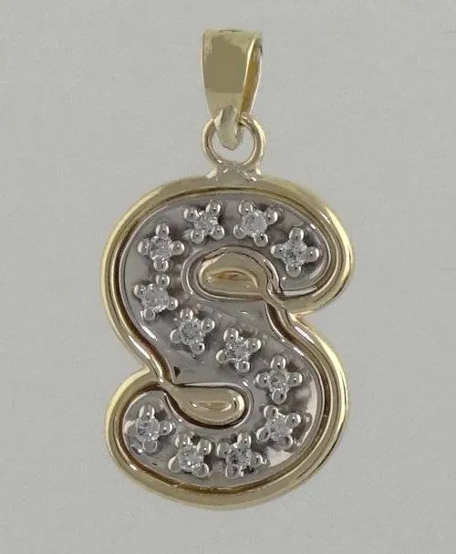 14K YELLOW GOLD 1/10ct DIAMOND LETTER INITIAL S PENDANT CHARM