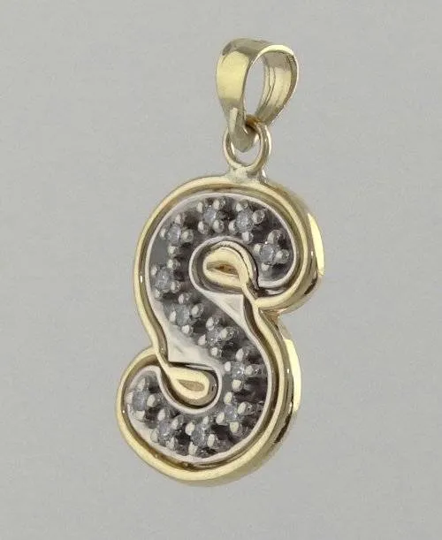 14K YELLOW GOLD 1/10ct DIAMOND LETTER INITIAL S PENDANT CHARM
