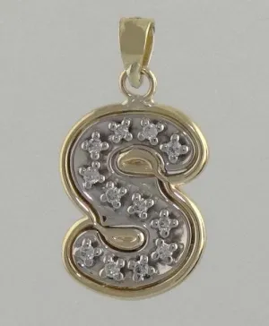 14K YELLOW GOLD 1/10ct DIAMOND LETTER INITIAL S PENDANT CHARM