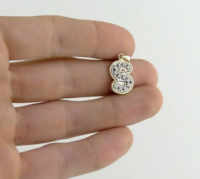 14K YELLOW GOLD 1/10ct DIAMOND LETTER INITIAL S PENDANT CHARM
