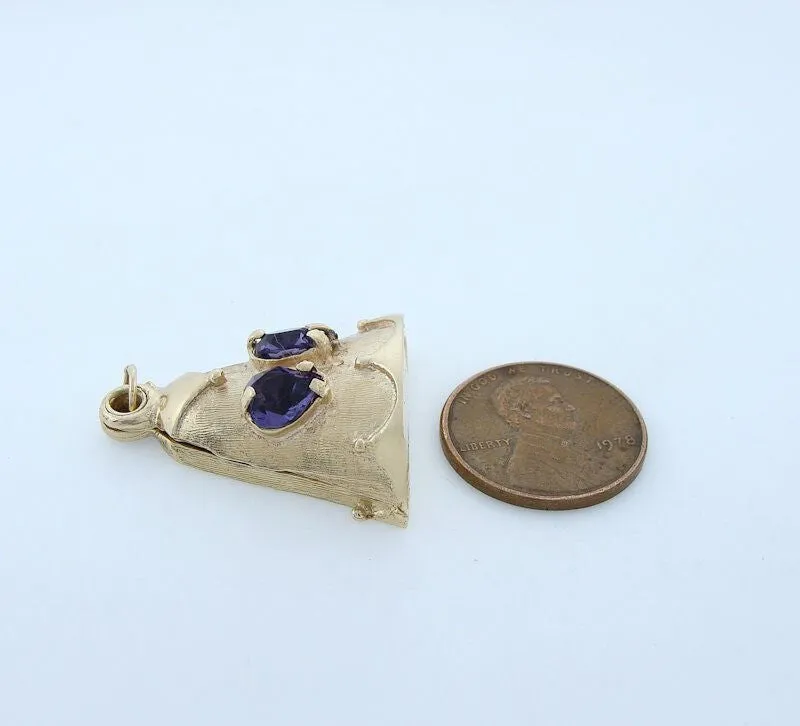 14K YELLOW GOLD HEART AMETHYST CUSTOM BELL CHARM