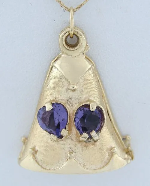 14K YELLOW GOLD HEART AMETHYST CUSTOM BELL CHARM