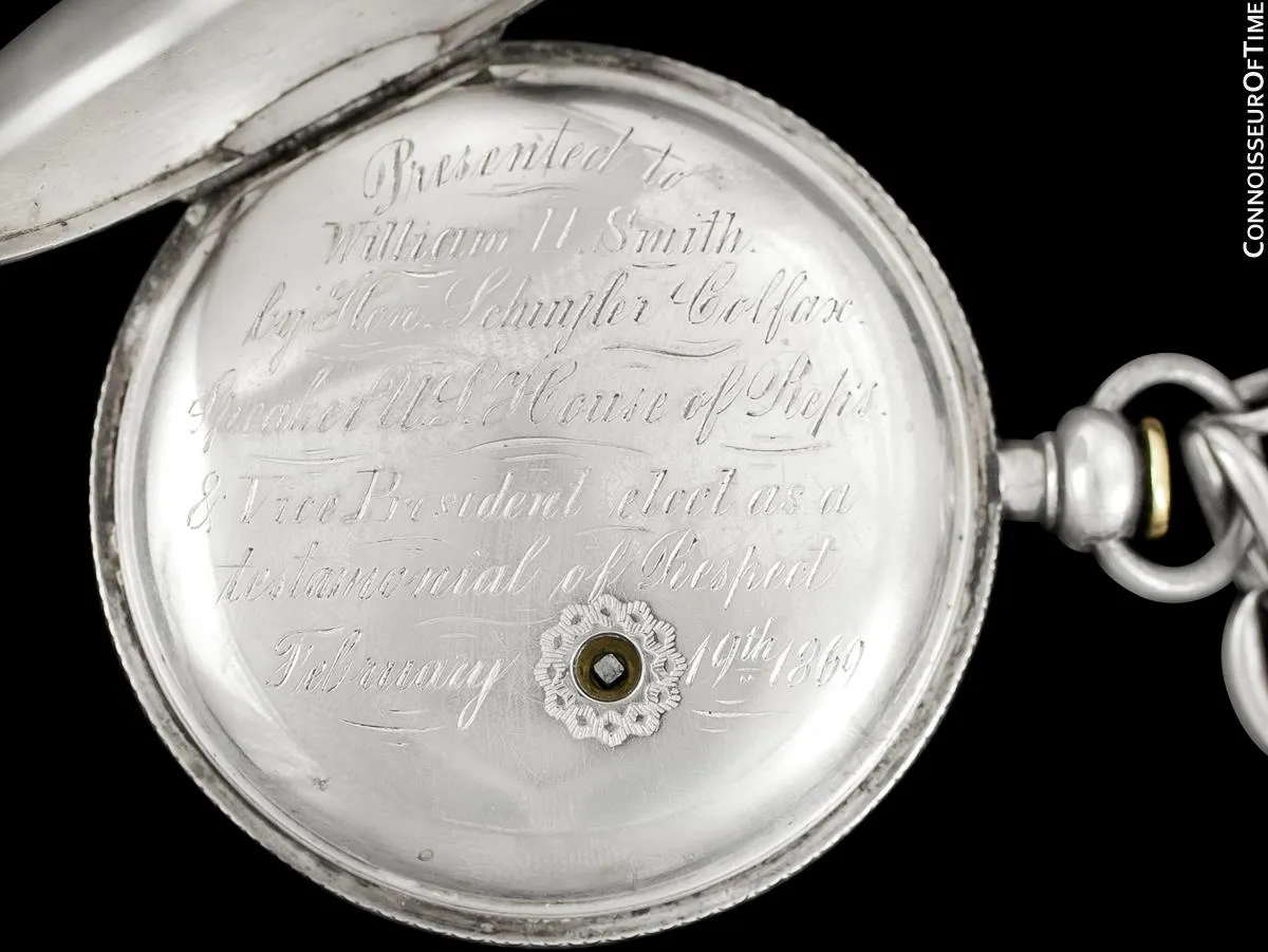 1867 Waltham Home Pocket Watch Given To Civil War Veteran & Medal Of Honor Recipient by Vice President Elect Schuyler Colfax, 18 size - Silver