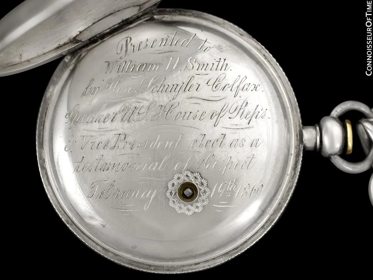 1867 Waltham Home Pocket Watch Given To Civil War Veteran & Medal Of Honor Recipient by Vice President Elect Schuyler Colfax, 18 size - Silver