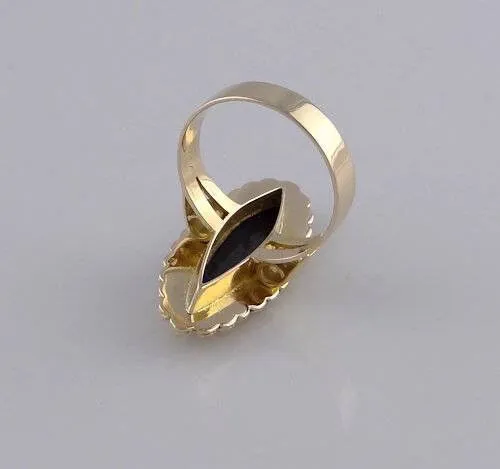 18K YELLOW GOLD 25x7mm SHINY BLACK STONE SOLITAIRE RING