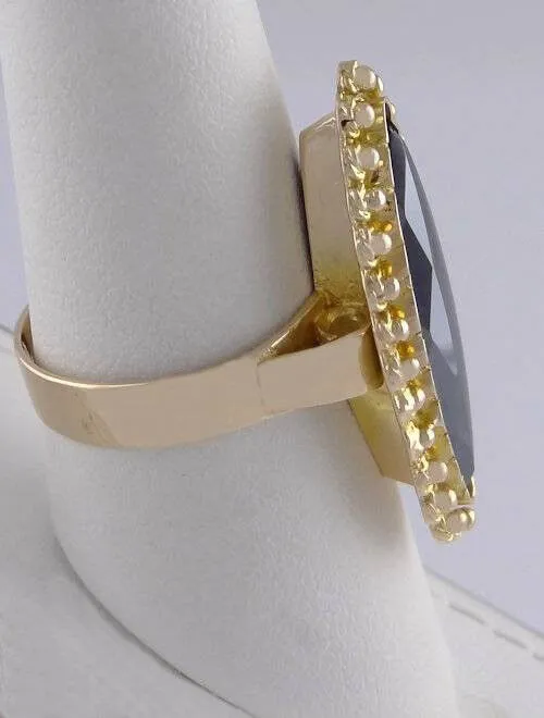 18K YELLOW GOLD 25x7mm SHINY BLACK STONE SOLITAIRE RING