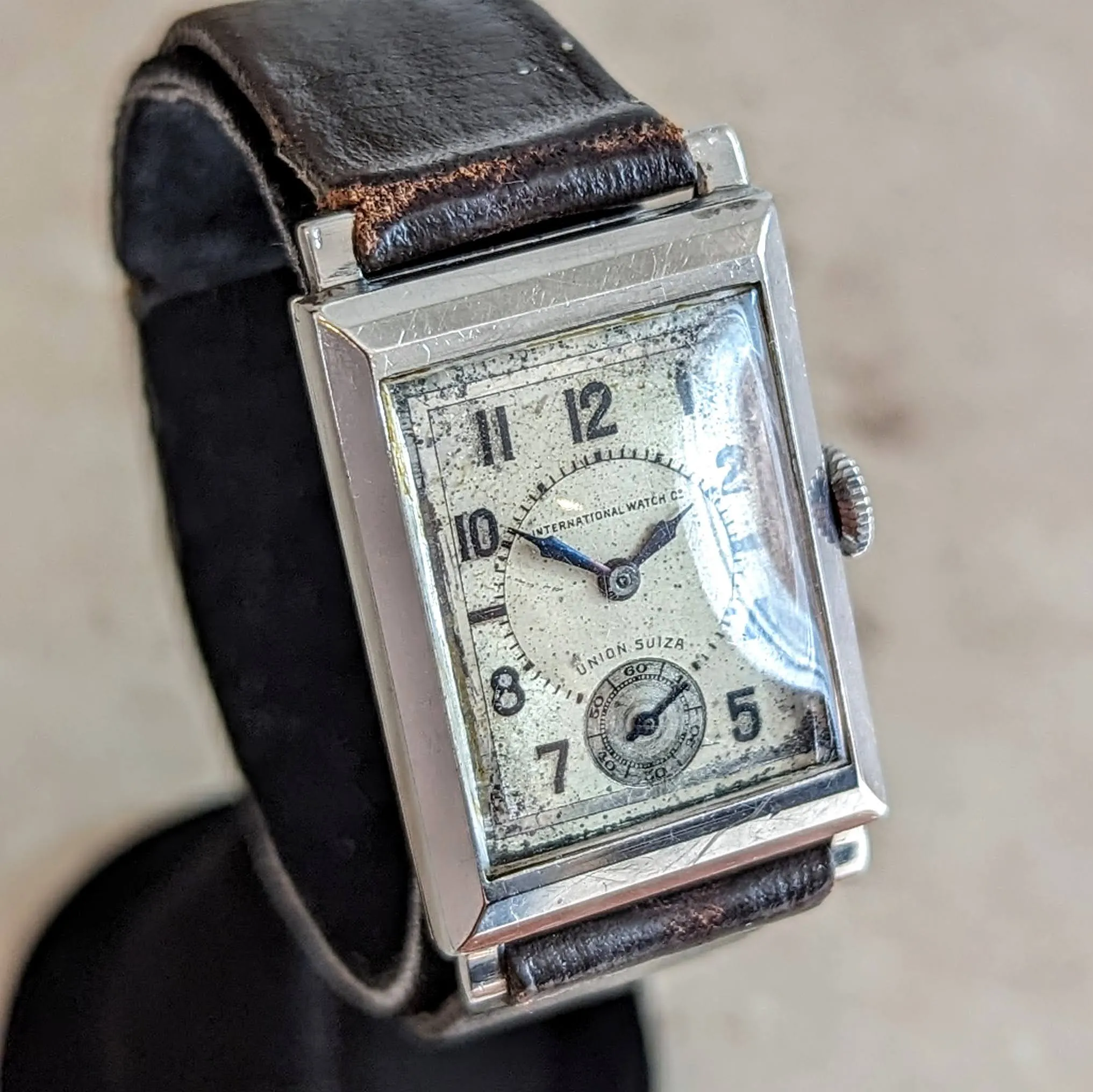 1933 IWC & Union Suiza Wristwatch Private Label Art Deco Wristwatch Stainless Steel