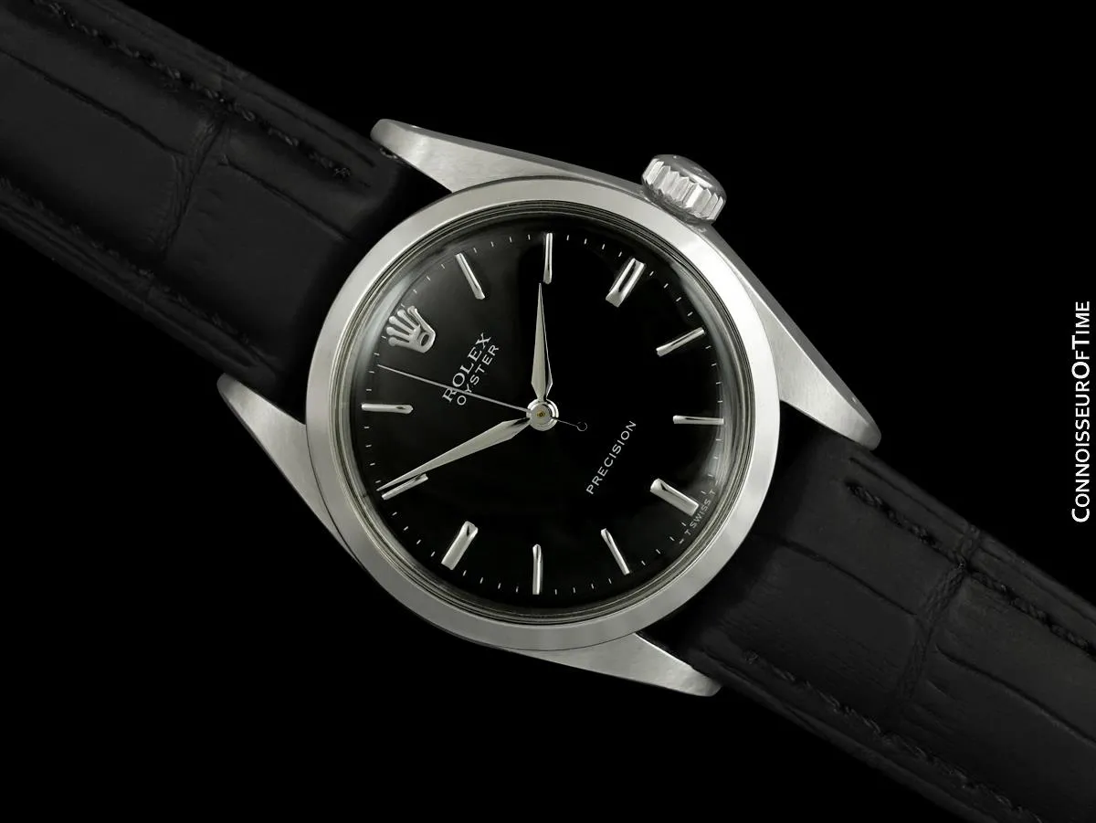 1957 Rolex Oyster Precision Classic Vintage Mens Handwound Watch with Black Dial - Stainless Steel