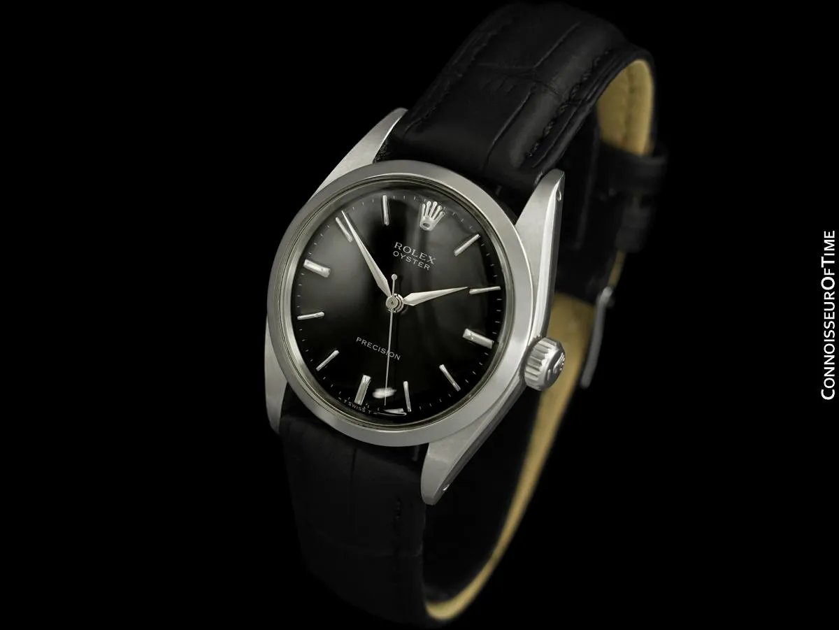 1957 Rolex Oyster Precision Classic Vintage Mens Handwound Watch with Black Dial - Stainless Steel