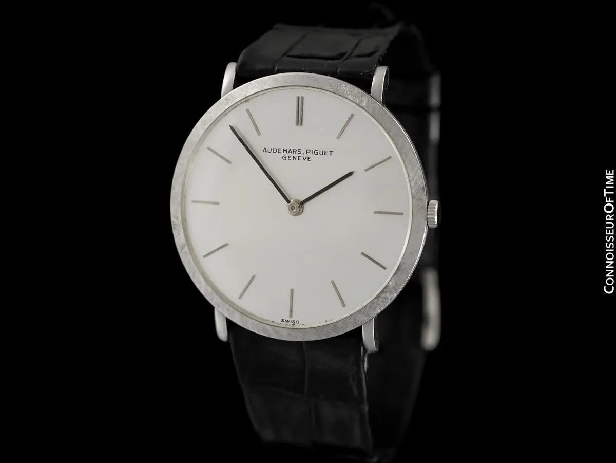 1960's Audemars Piguet Vintage Mens Full Size Thin Dress Watch - 18K White Gold
