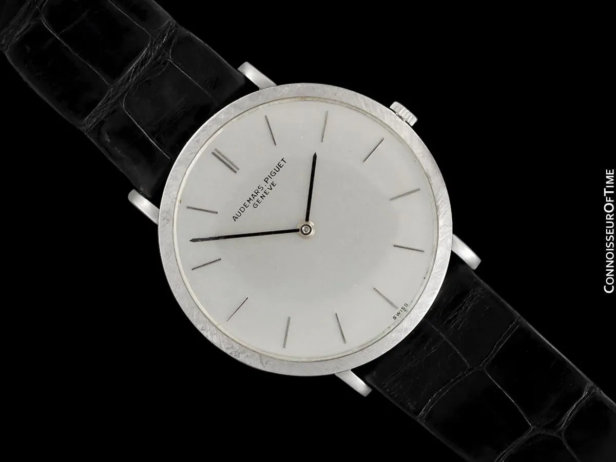 1960's Audemars Piguet Vintage Mens Full Size Thin Dress Watch - 18K White Gold