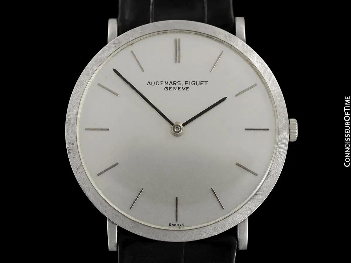 1960's Audemars Piguet Vintage Mens Full Size Thin Dress Watch - 18K White Gold