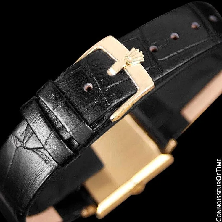 1960's Rolex Cellini Vintage Mens Midsize Rectangular Handwound Watch, White Dial, Ref. 3603 - 18K Gold