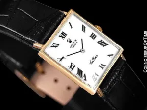 1960's Rolex Cellini Vintage Mens Midsize Rectangular Handwound Watch, White Dial, Ref. 3603 - 18K Gold