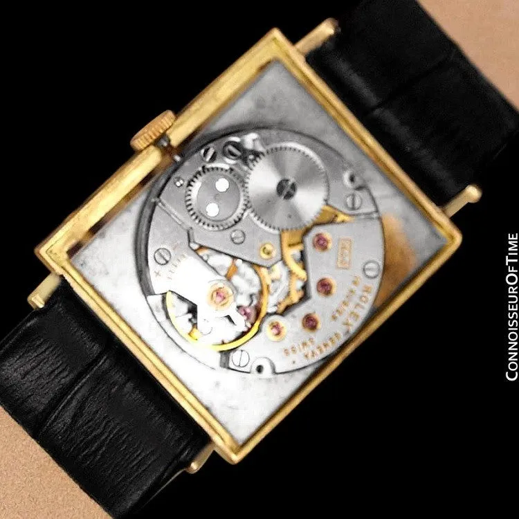 1960's Rolex Cellini Vintage Mens Midsize Rectangular Handwound Watch, White Dial, Ref. 3603 - 18K Gold