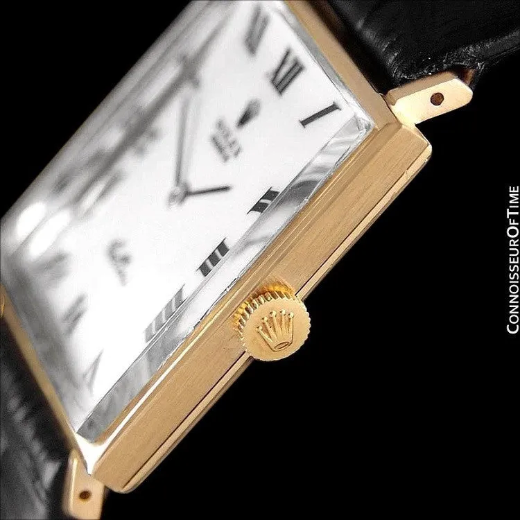 1960's Rolex Cellini Vintage Mens Midsize Rectangular Handwound Watch, White Dial, Ref. 3603 - 18K Gold