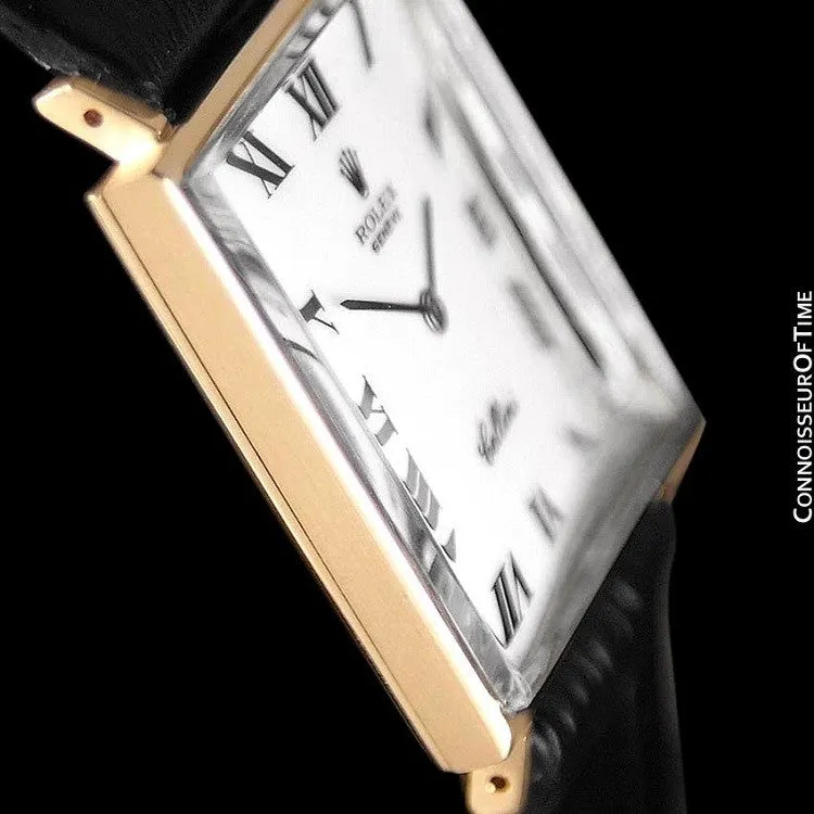 1960's Rolex Cellini Vintage Mens Midsize Rectangular Handwound Watch, White Dial, Ref. 3603 - 18K Gold