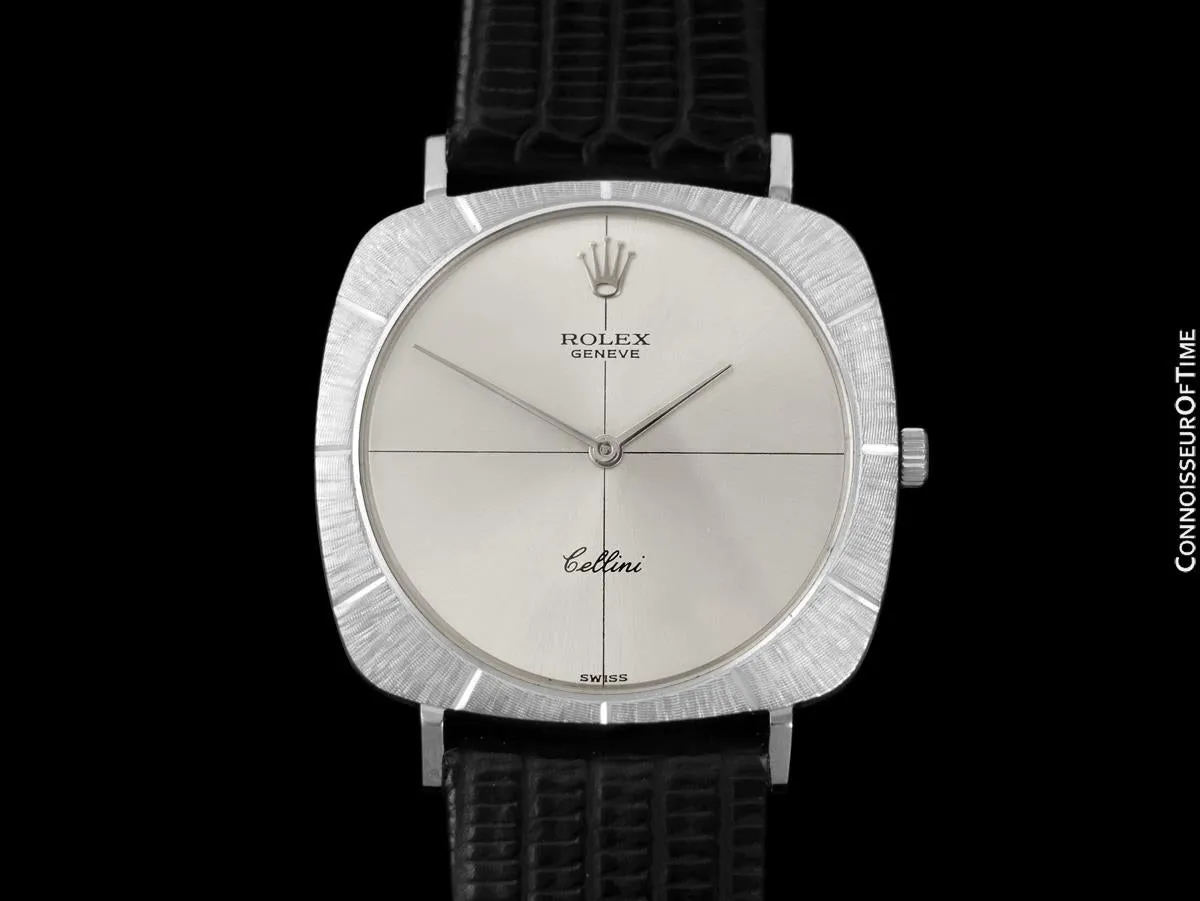 1967 Rolex Cellini Vintage Mens Handwound TV Watch with Bark Bezel, Ref. 3736 - 18K White Gold
