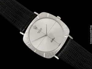 1967 Rolex Cellini Vintage Mens Handwound TV Watch with Bark Bezel, Ref. 3736 - 18K White Gold