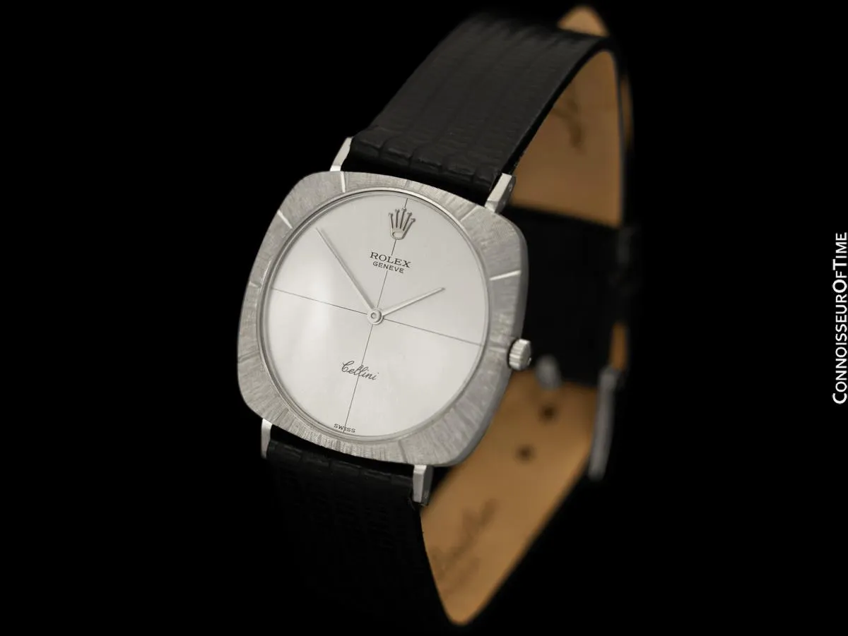 1967 Rolex Cellini Vintage Mens Handwound TV Watch with Bark Bezel, Ref. 3736 - 18K White Gold