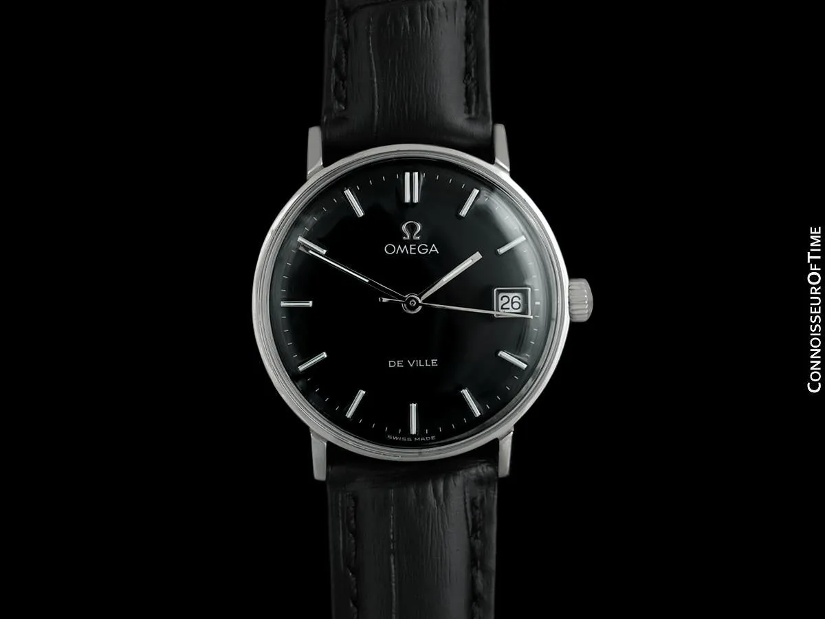 1968 Omega De Ville Vintage Mens Handwound Black Dial Watch with Date - Stainless Steel