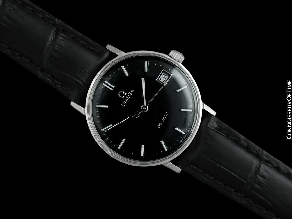1968 Omega De Ville Vintage Mens Handwound Black Dial Watch with Date - Stainless Steel