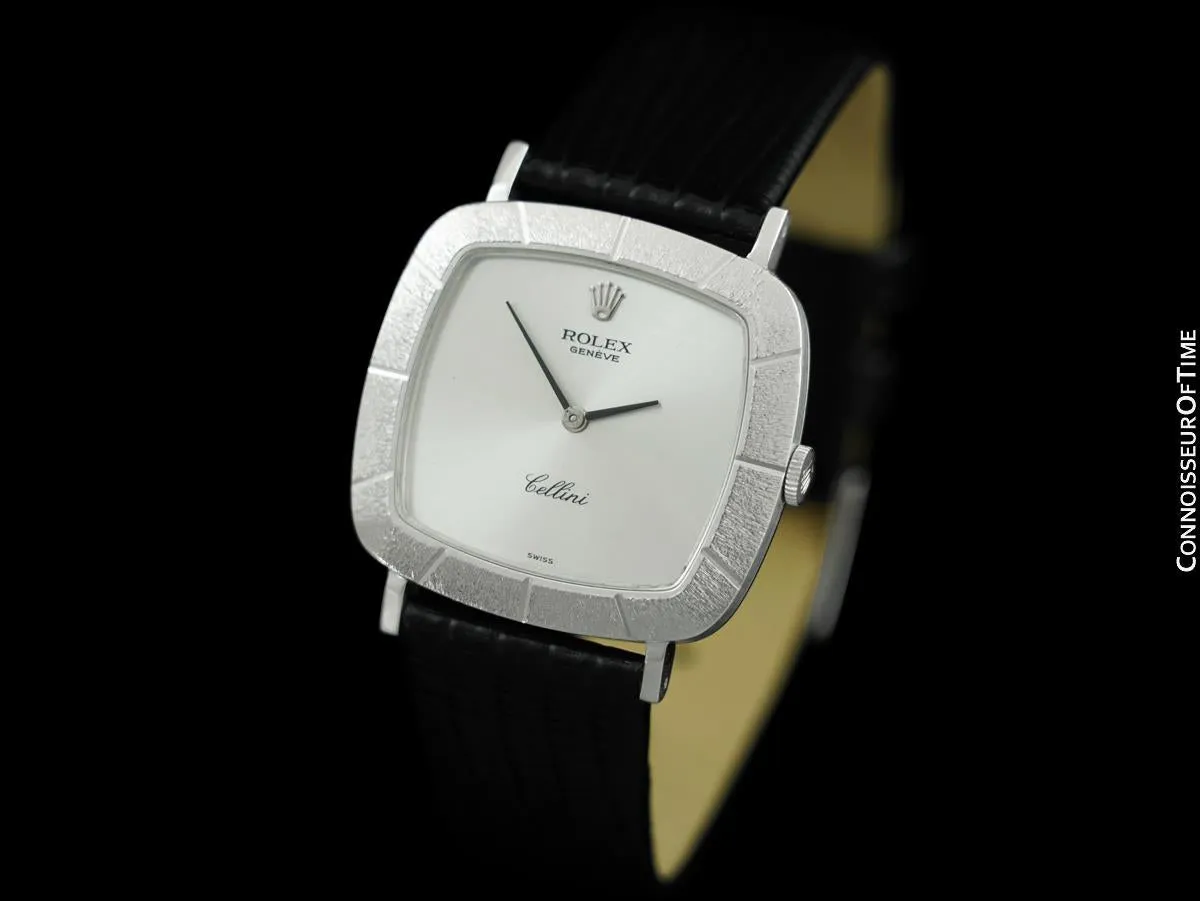 1970 Rolex Cellini Vintage Mens Handwound TV Watch with Bark Bezel, Ref. 3880 - 18K White Gold