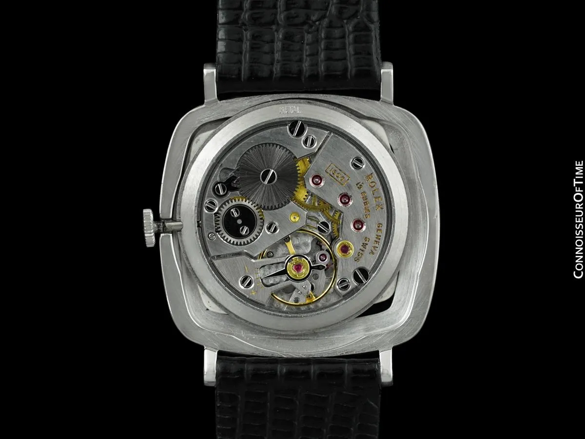 1970 Rolex Cellini Vintage Mens Handwound TV Watch with Bark Bezel, Ref. 3880 - 18K White Gold