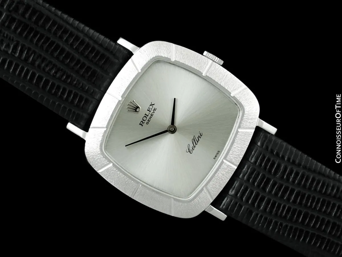 1970 Rolex Cellini Vintage Mens Handwound TV Watch with Bark Bezel, Ref. 3880 - 18K White Gold