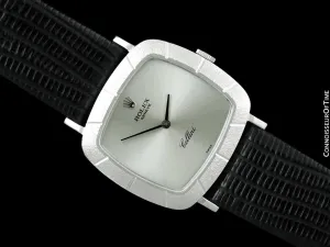 1970 Rolex Cellini Vintage Mens Handwound TV Watch with Bark Bezel, Ref. 3880 - 18K White Gold