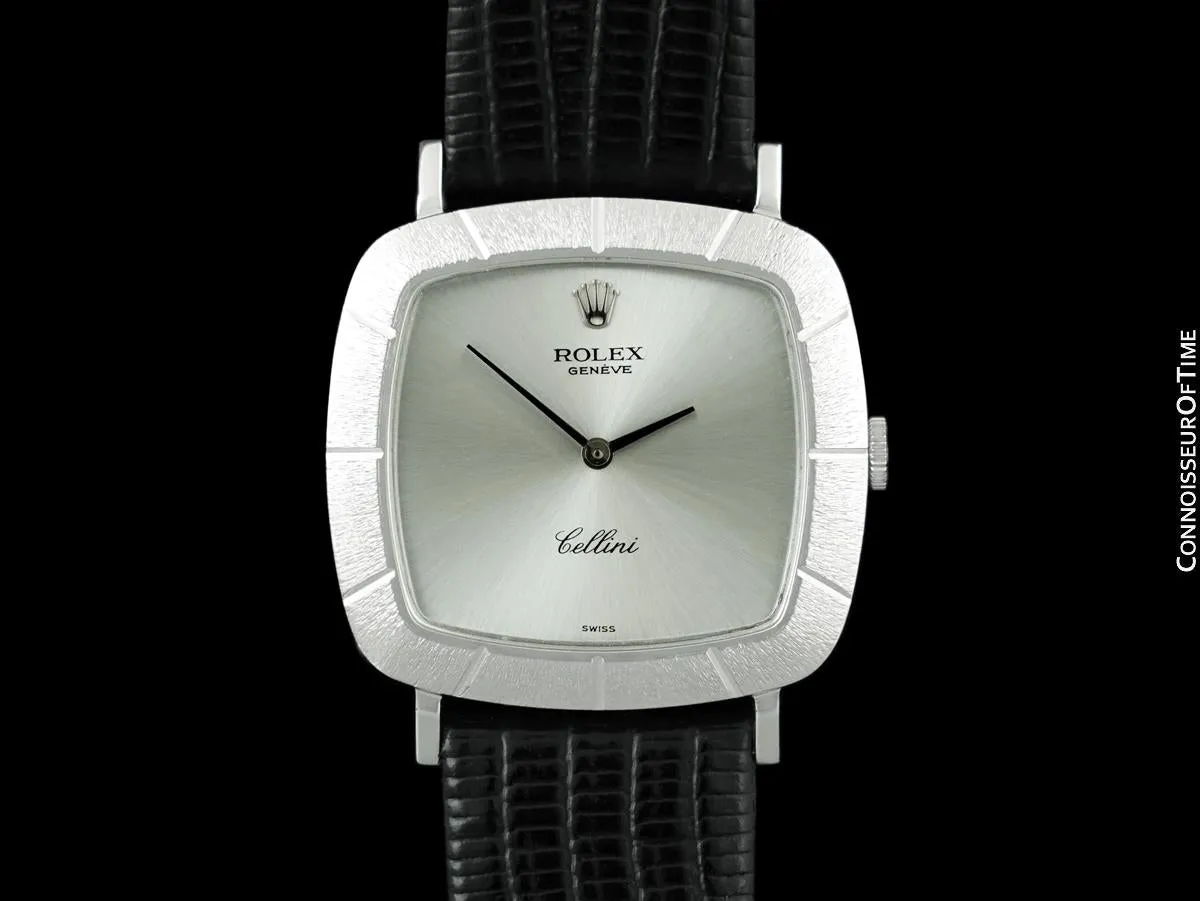 1970 Rolex Cellini Vintage Mens Handwound TV Watch with Bark Bezel, Ref. 3880 - 18K White Gold