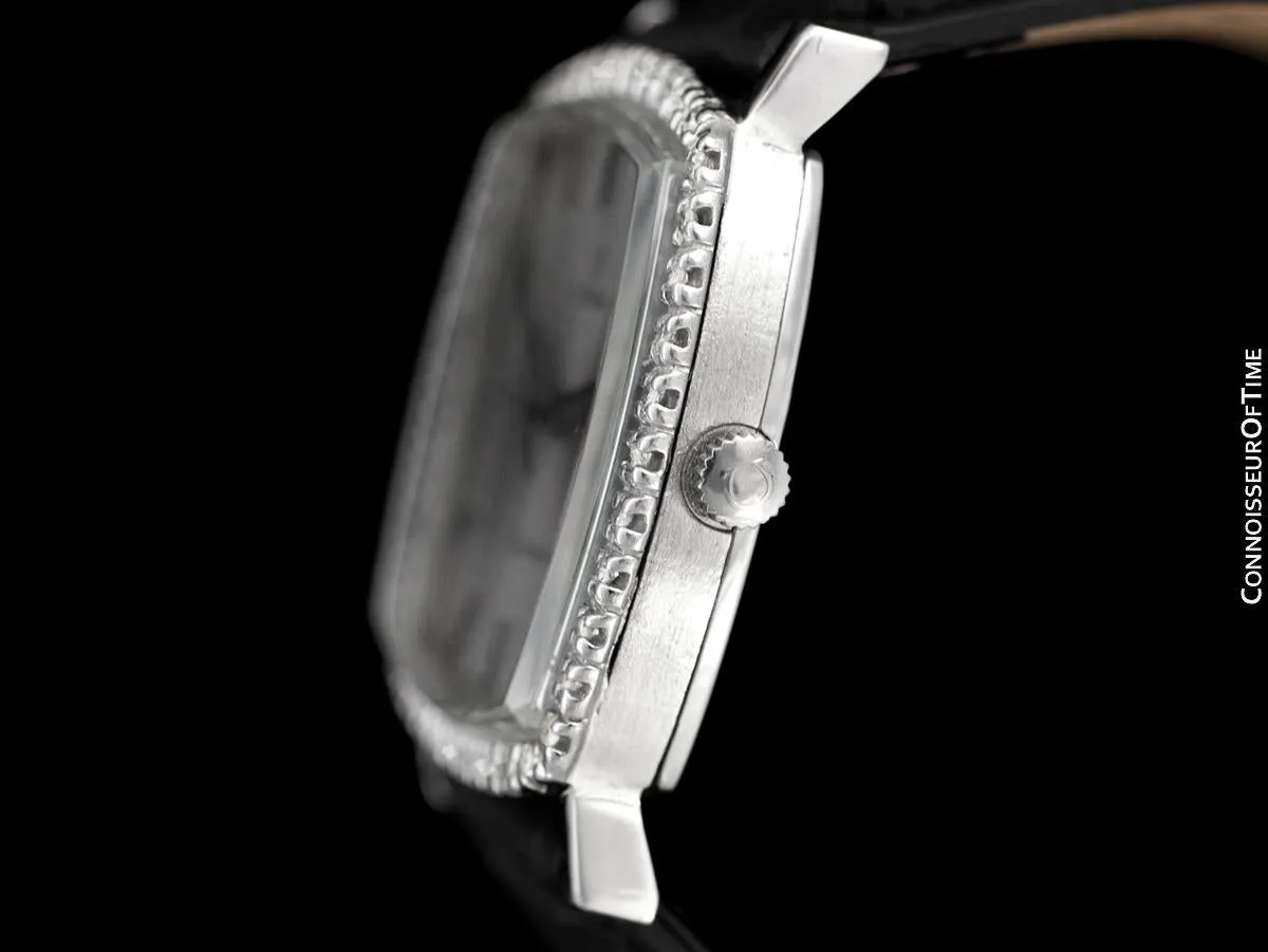 1970's Omega Geneve Vintage Mens Handwound Watch with Quick-Setting Date - Stainless Steel & Diamonds