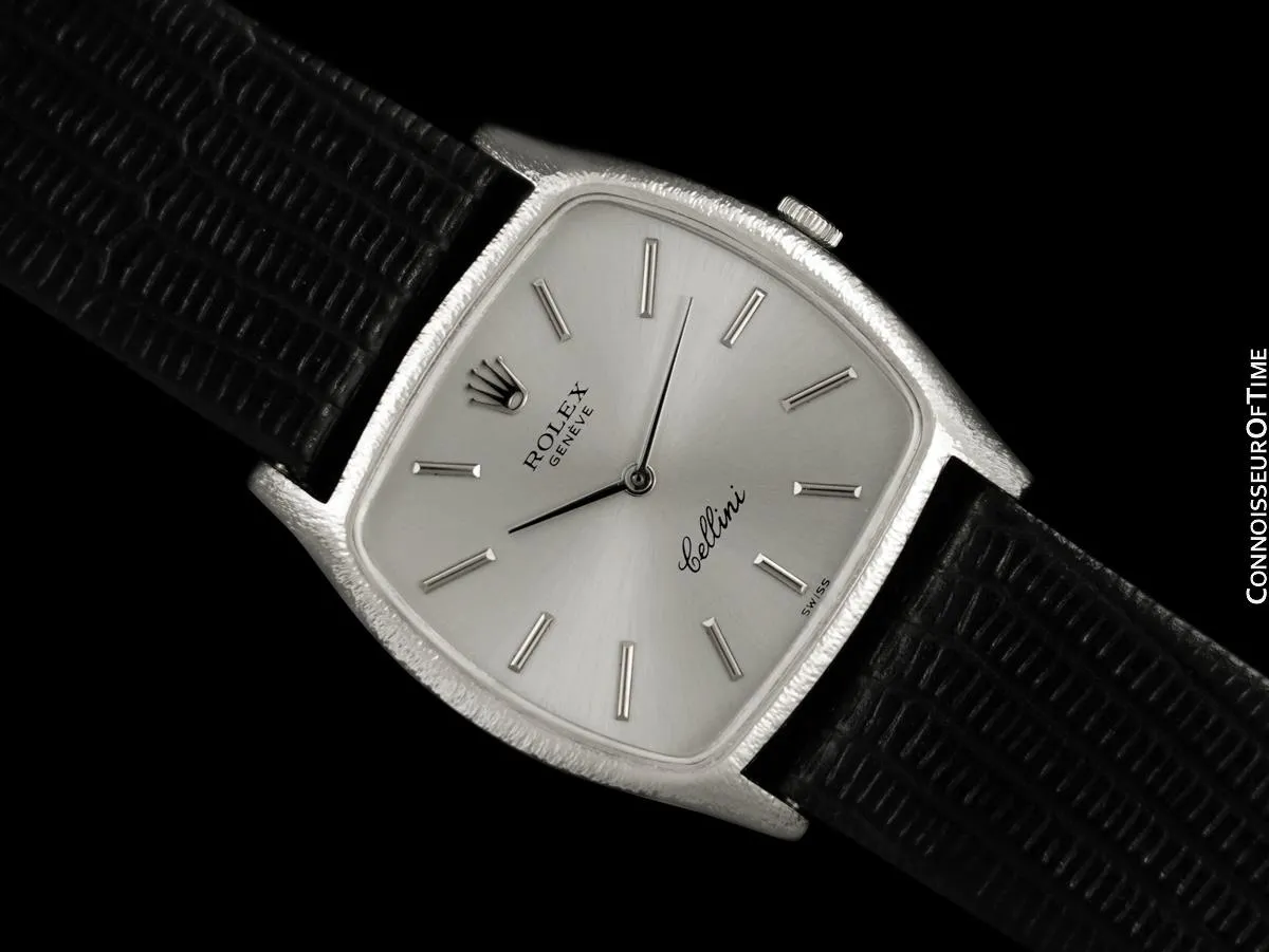 1971 Rolex Cellini Vintage Mens Bark Finish TV Watch, Ref. 3805 - 18K White Gold