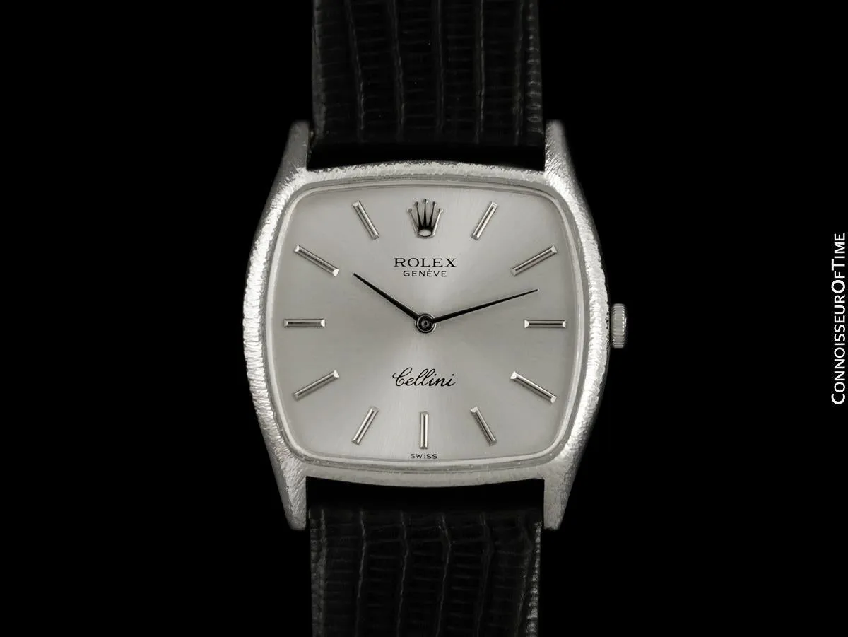 1971 Rolex Cellini Vintage Mens Bark Finish TV Watch, Ref. 3805 - 18K White Gold