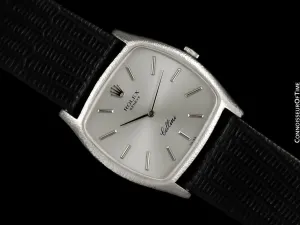 1971 Rolex Cellini Vintage Mens Bark Finish TV Watch, Ref. 3805 - 18K White Gold