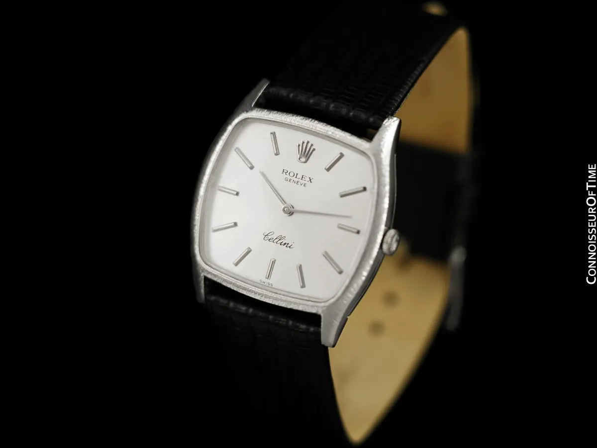 1971 Rolex Cellini Vintage Mens Bark Finish TV Watch, Ref. 3805 - 18K White Gold