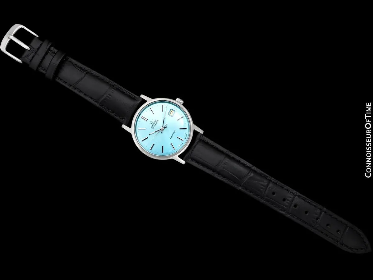 1975 Omega Geneve Vintage Mens Automatic Watch with Tiffany Blue Dial - Stainless Steel