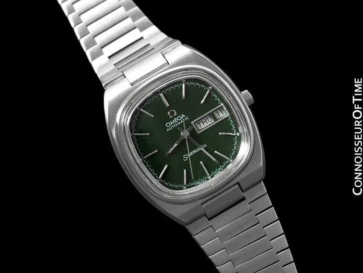 1983 Omega Seamaster Vintage Mens Stainless Steel TV Watch, Automatic, Day Date - Military Camo Green Dial