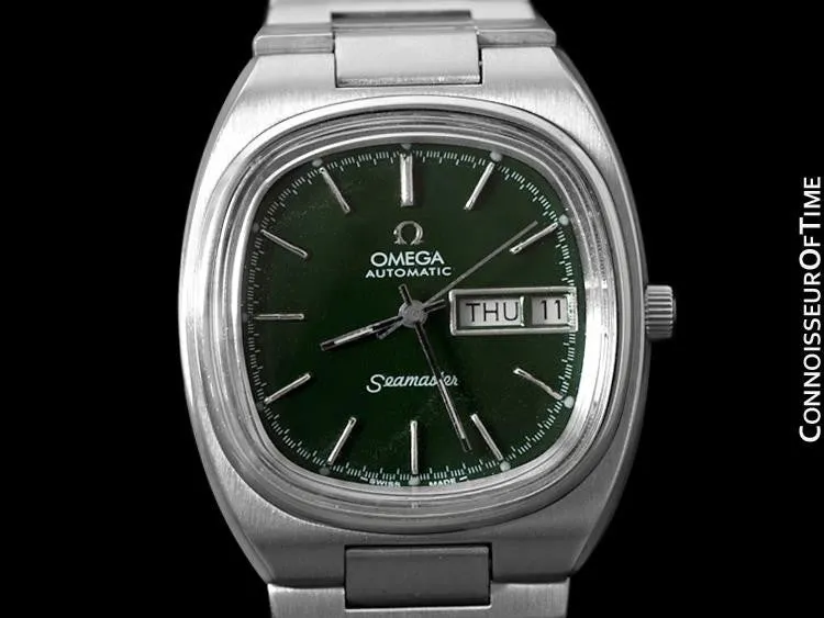 1983 Omega Seamaster Vintage Mens Stainless Steel TV Watch, Automatic, Day Date - Military Camo Green Dial