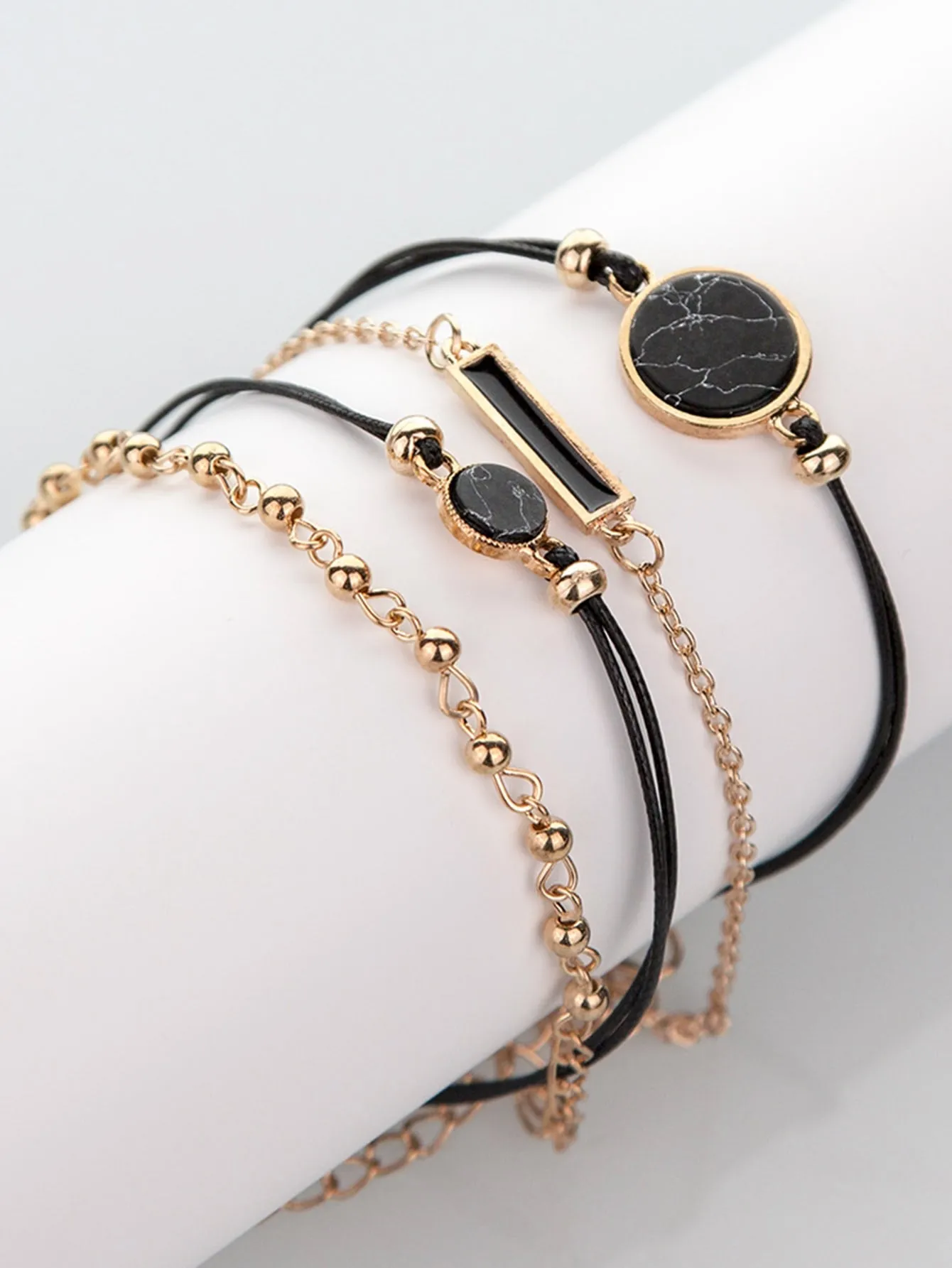 1pc Rhinestone Watch & 4pcs Bracelet - Black