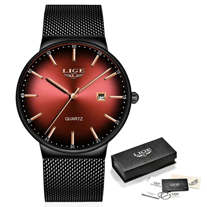 2023 LIGE Mens Watches Top Brand Luxury Gold Watch Sports Casual Mesh Stainless Steel Waterproof Watch for Men Relogio Masculino