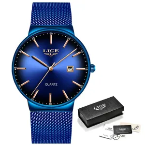2023 LIGE Mens Watches Top Brand Luxury Gold Watch Sports Casual Mesh Stainless Steel Waterproof Watch for Men Relogio Masculino
