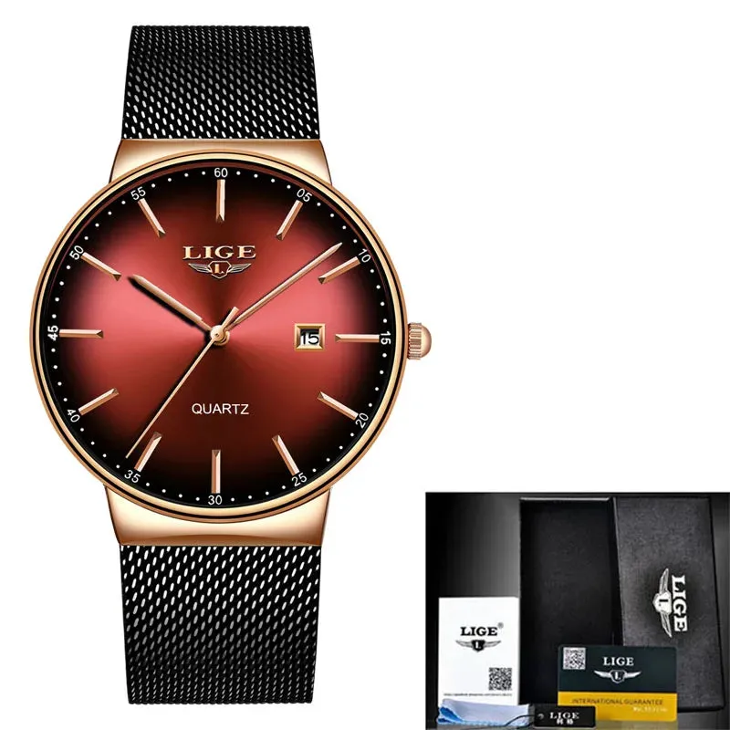 2023 LIGE Mens Watches Top Brand Luxury Gold Watch Sports Casual Mesh Stainless Steel Waterproof Watch for Men Relogio Masculino