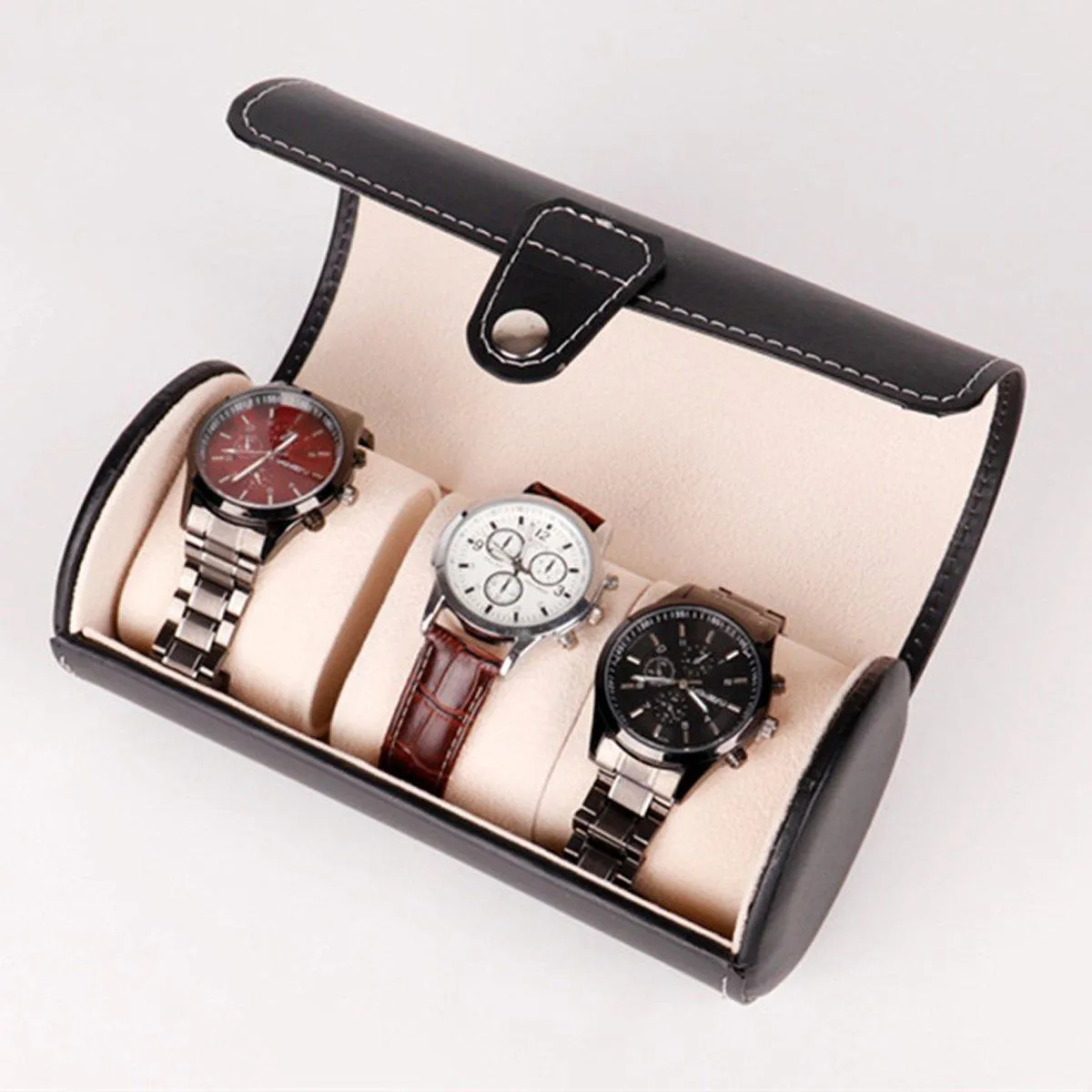 3 Position Cylinder Portable Watch Organizer Storage Case for Watches Jewelry